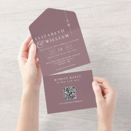 Lila Elegant Minimalist Monogram QR-kod Bröllop