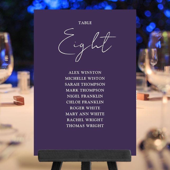 Lila Elegant Modern -Bordsnummer för sittdiagram Inbjudningar (Purple Elegant Modern Seating Chart Table Number)