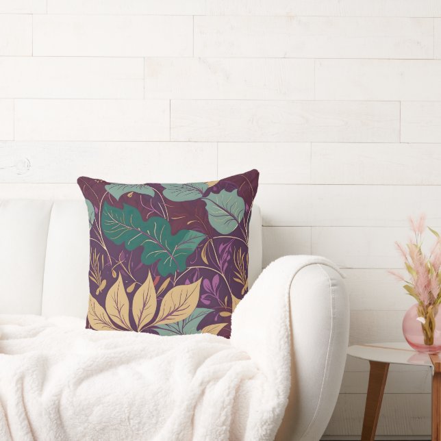 Lila Elegant Modernt Bladtryck Kudde (Soffa)