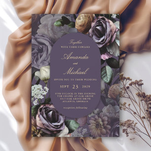 Lila Elegant Mörk Moody Blommigten Bröllop Inbjudningar