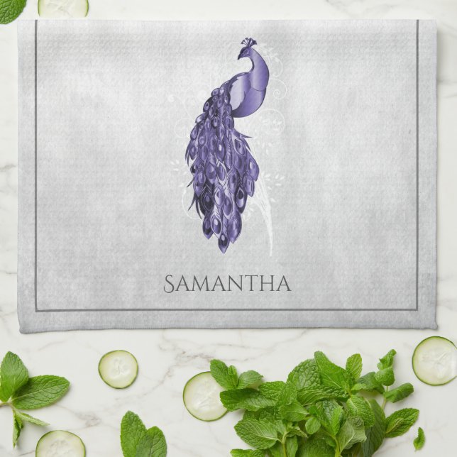 Lila Elegant Peacock Kitchen Towel Kökshandduk (Vikta)
