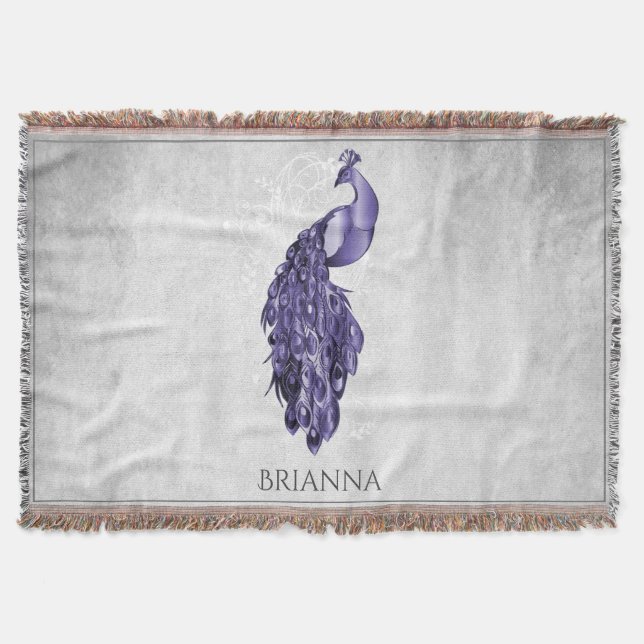 Lila Elegant Peacock Personlig Throw Blanket Filt (Framsidan)