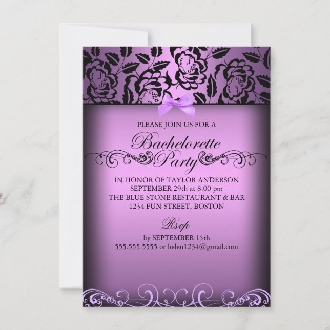 Lila Elegant Ro Bachelorette Party Inbjudan (Framsida)