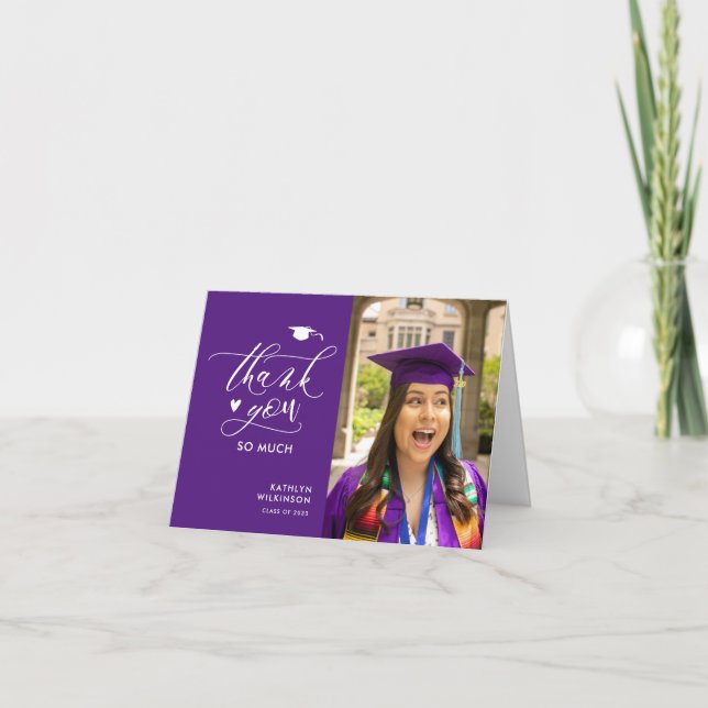 Lila Elegant Script Photo Minimalist Studenten Tack Kort (Framsida)