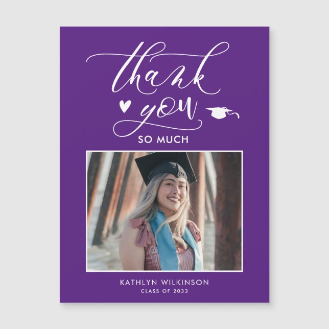 Lila Elegant Script Photo Studenten Tack (Framsida)