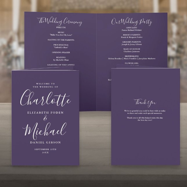 Lila Elegant Signatur Skript Bröllop Program (Purple Elegant Signature Script Wedding Program)