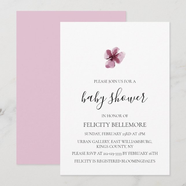 Lila Elegant Simple Girl Baby Shower Inbjudningar (Fram/baksida)