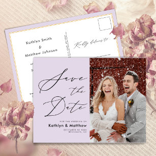 Lila Elegant Skript Bröllop Save The Date Meddelande Vykort