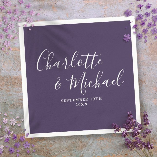 Lila Elegant Skript Minimalist Servetter (Purple Elegant Script Minimalist Napkins)