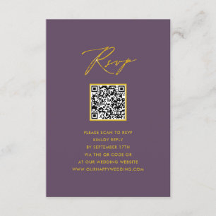 Lila elegant skript minimalistisk QR bröllopsanmäl Tilläggskort