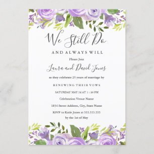 Lila Elegant VattenfärgsBlommigt Vow Renewal Inbjudningar