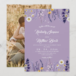 Lila Elegant Vildblomma Rustik Bröllop Inbjudningar