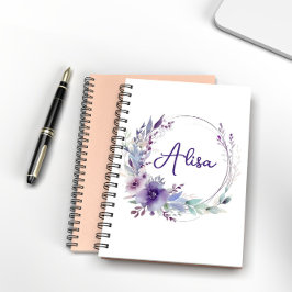 Lila Elegant WildblomBoho Watercolor Anteckningsbok