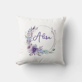 Lila Elegant WildblomBoho Watercolor Kudde