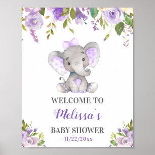 Lila Elephant Flicka Shower Sprinkle Välkommen Poster