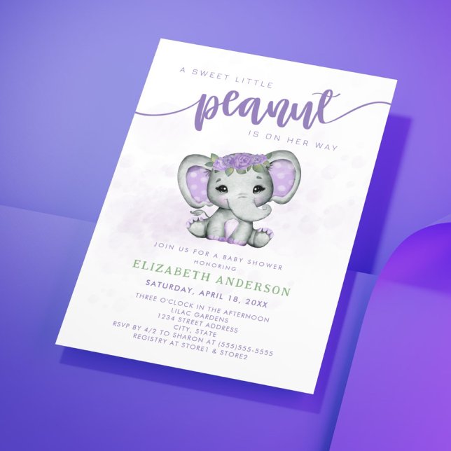 Lila Elephant Little Peanut Girl Baby Shower Inbjudningar (Skapare uppladdad)