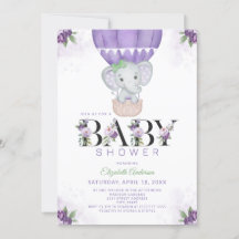 Lila Elephant Luftballong Blommigt Baby Shower
