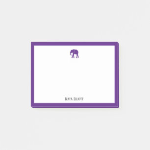 Lila Elephant och Gräns på vit med Namn Post-it Block