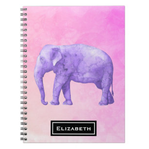 Lila Elephant på Dreamy Rosa Watercolor Anteckningsbok