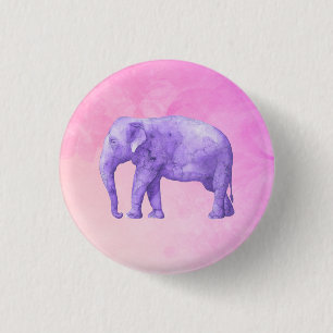 Lila Elephant på Dreamy Rosa Watercolor Knapp