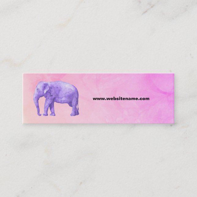 Lila Elephant på Dreamy Rosa Watercolor Mini Visitkort (Framsida)