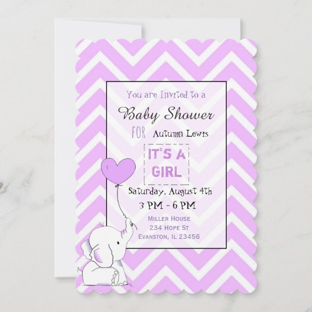Lila Elephant Themeed Baby Shower-inbjudningar Inbjudningar (Framsida)