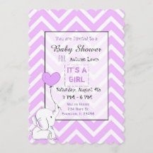 Lila Elephant Themeed Baby Shower-inbjudningar