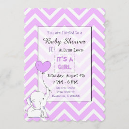 Lila Elephant Themeed Baby Shower-inbjudningar Inbjudningar