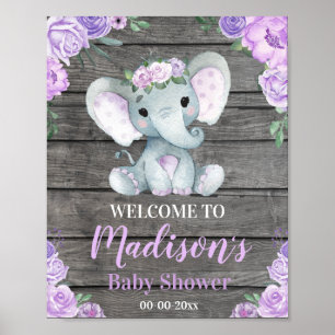 Lila Elephant Welcome Sign, Girl Ro Shower Poster