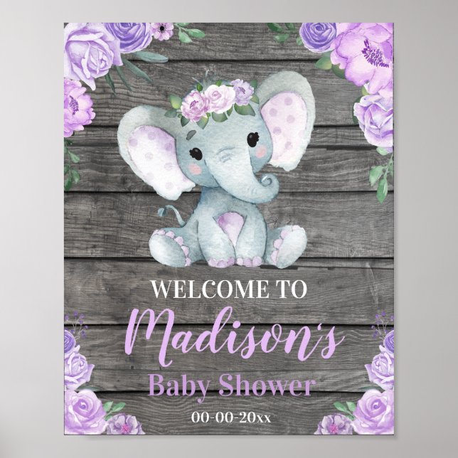 Lila Elephant Welcome Sign, Girl Ro Shower Poster (Framsidan)