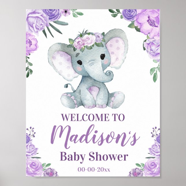 Lila Elephant Welcome Sign, Girl Ro Shower Poster (Framsidan)