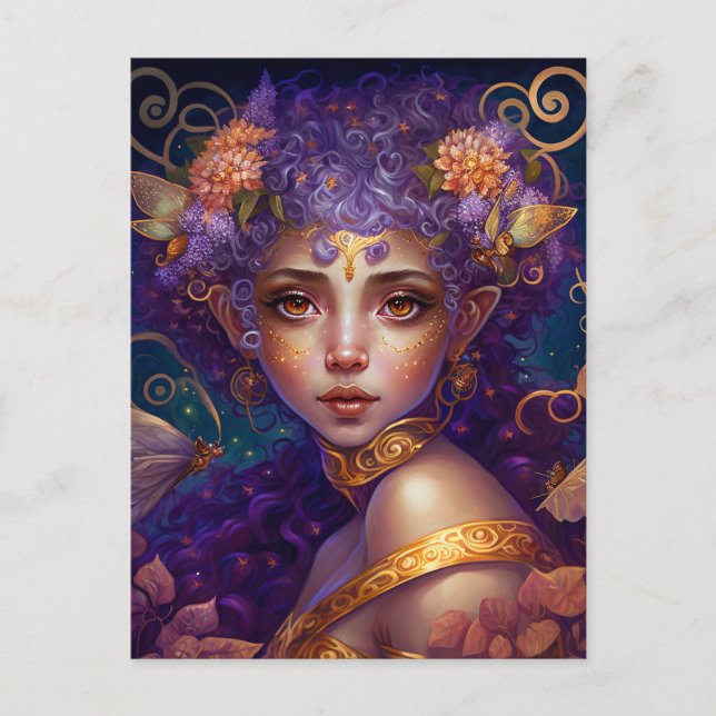 Lila Elf Fairy Fantasy Art Vykort (Framsida)