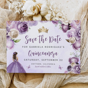 Lila Elfenbens Guld Blommig Akvarell Quinceañera Spara Datumet