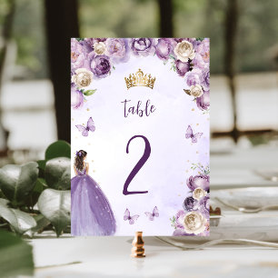 Lila Elfenbens Guld Blommig Prinsessa Quinceañera Bordsnummer