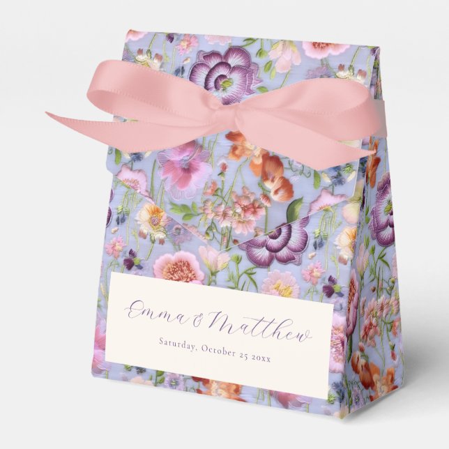 Lila Embroied Flowers Bröllop Presentaskar (Framsidan Sidan)