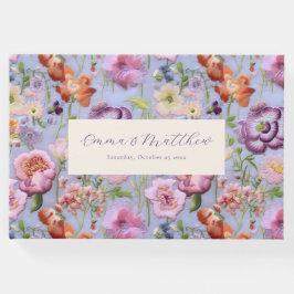 Lila Embroied Flowers Maximalist Bröllop Gästböcker