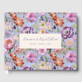 Lila Embroied Flowers Maximalist Bröllop Gästböcker