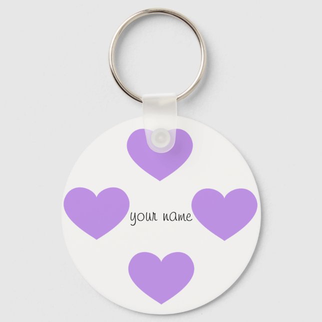 Lila Emoji Hearts och ditt namn här. Nyckelring (Framsida)