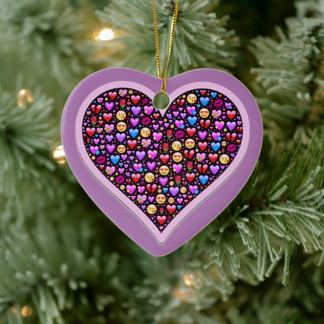 Lila Emojis hjärter Julgransprydnad Keramik (Träd)