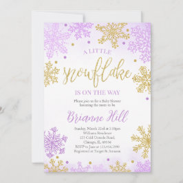 Lila En liten snöflammande babystövel Inbjudningar