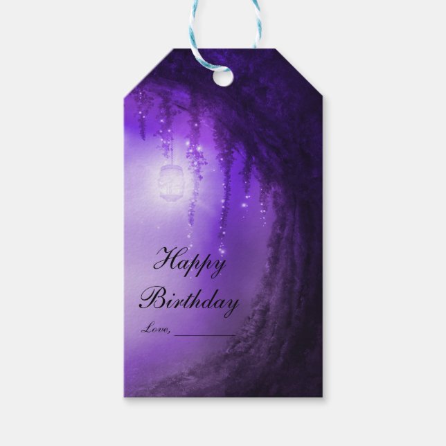 Lila Enchanted Forest Fantasy Wedding Favor Presentetikett (Framsidan)