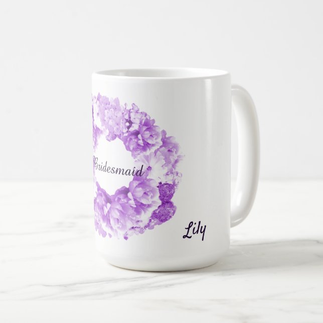 Lila enfärgad krans brudtjänare kaffemugg (Framsida höger)