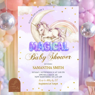 Lila Enhörning Magisk flicka bebis shower Inbjudningar