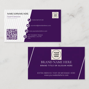 Lila Enkel Formell QR-kod Professionell Modern Visitkort