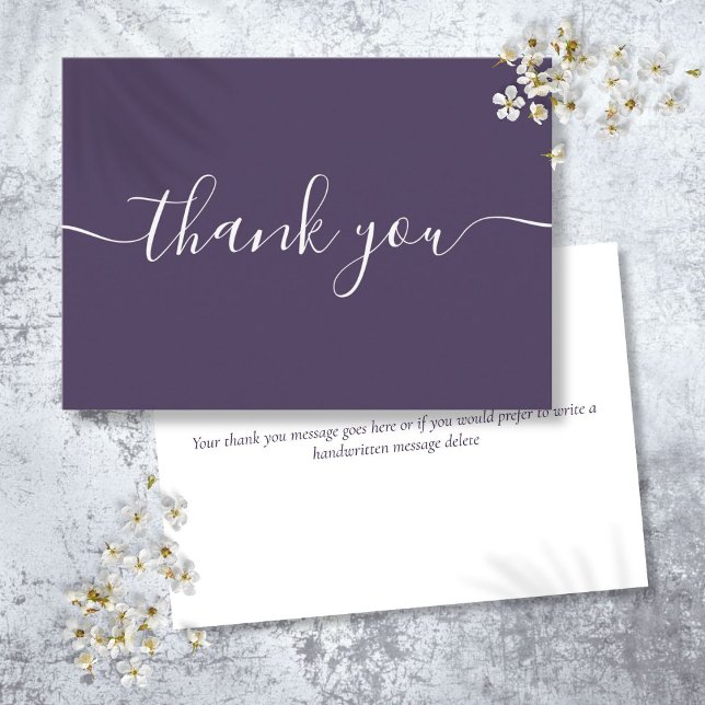 Lila Enkel Modern Elegant Skrift Tack Kort (Purple Simple Modern Elegant Script Thank You Card)