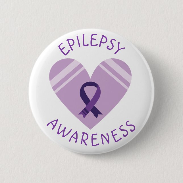Lila Epilepsi Awareness Heart Ribbon Support Knapp (Framsida)