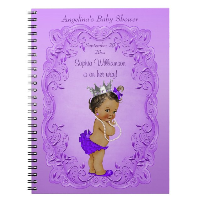 Lila Ethnic Princess Baby Shower Guest Bok Anteckningsbok Med Spiral (Framsidan)