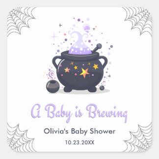 Lila Ett Barn Bryggs Halloween Baby Shower Fyrkantigt Klistermärke
