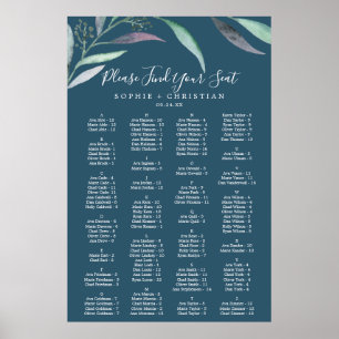 Lila Eucalyptus Blue Alphabetical Seating Chart Poster