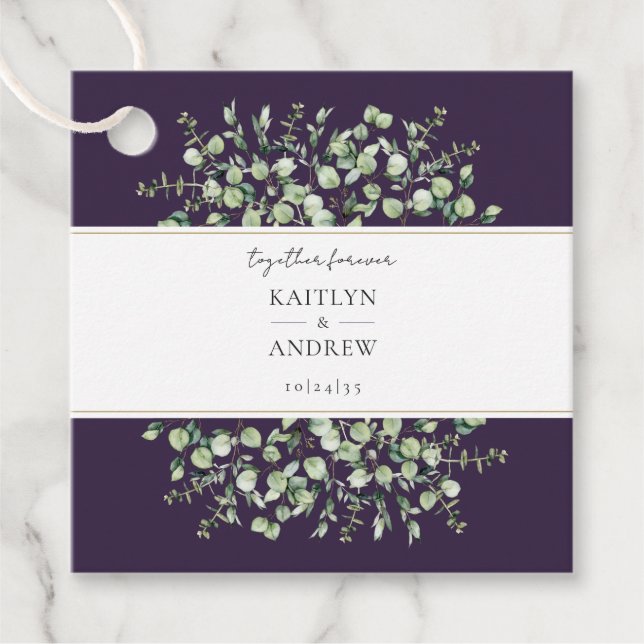 Lila Eucalyptus tillsammans över Bröllop Gåvor Etiketter (Framsida)